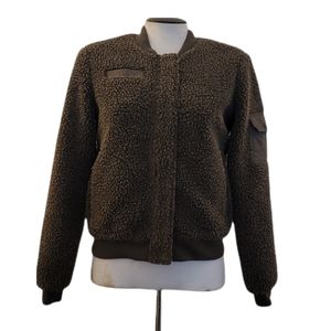 BNDI Olive Green Teddy Front Zip Bomber Jacket XS
